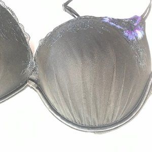 Victoria's Secret Black Ruched Bra with Neon Flower